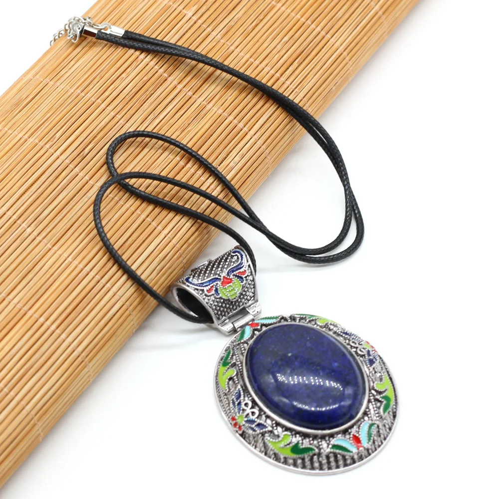 Natural Gem Stone Shell Charms Necklace Vintage Ethnic Lapis Lazuli Opal Pendant Necklaces for Women Exquisite Jewelry Gift