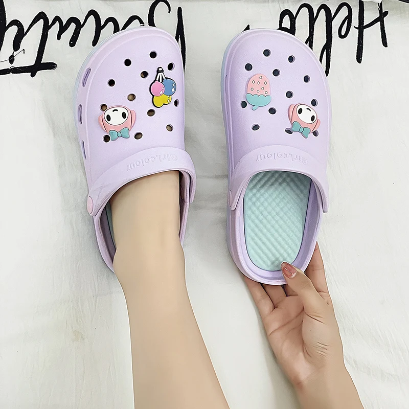 New Women Clogs Sandals Home Non-slip Summer Hole Shoes Female Flat slippers Plastic Female Girls Waterproof EVA Garden Shoes