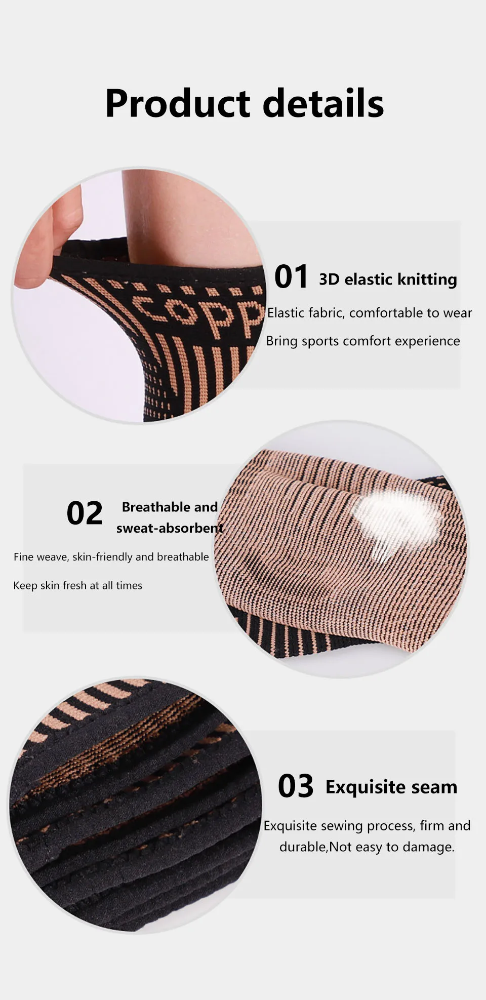 AOLIKES 1PCS Kupfer Ankle Brace Ankle Compression Sleeve Ankle Support Fuß Brace Für Verstauchten Knöchel, Schwellungen, laufschuhe, Sport – Detail 7