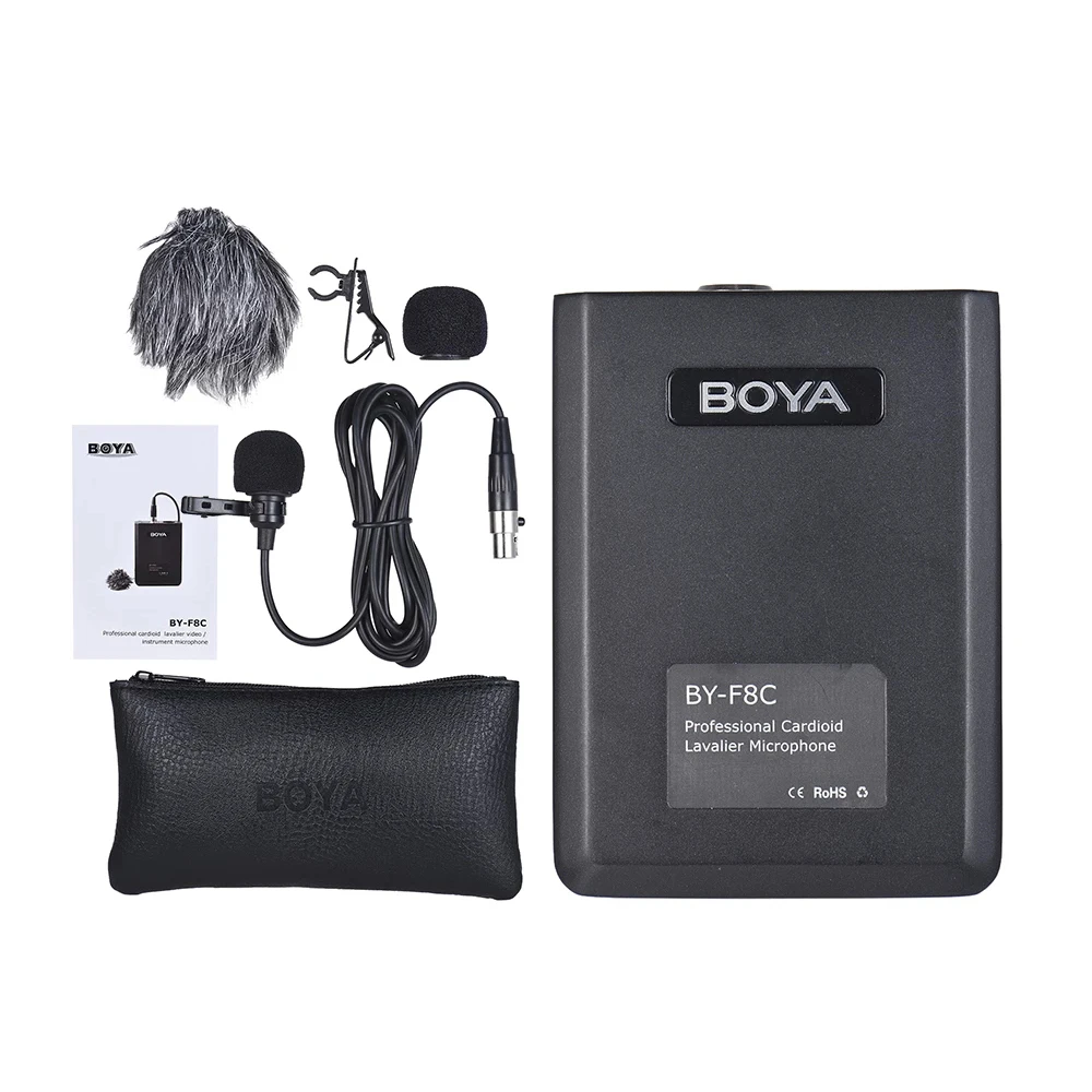 Imagem -03 - Boya By-f8c Profissional Xlr Cardióide Lavalier Microfone para Câmera Dslr Sony Panasonic Filmadora Vocal & Acústico Guitarra Vídeo