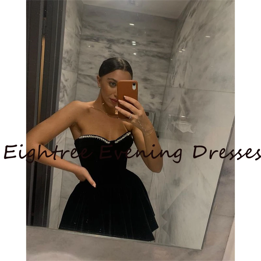 Eightree 2024 Modern Black Sleeveless Velour Evening Dresses Formal Club Party Prom Gowns Dress Robe de soiree Vestidos de festa