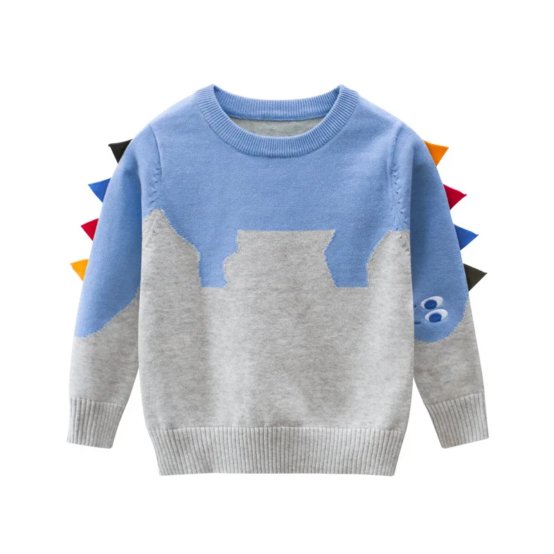 2024 Spring Children Boys Girls Sweater Clothes Cute Dinosaur Cartoon 100% Cotton Long Sleeve Kids Baby Knit Shirt