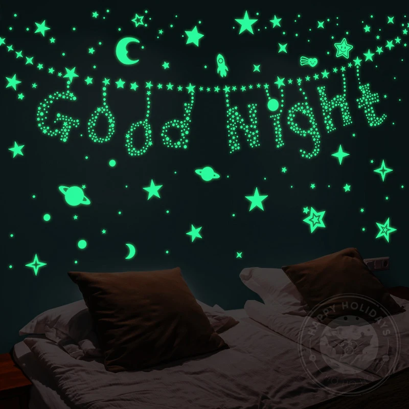 New Luminous 3D Stars Dots Wall Sticker for Kids Room Bedroom Home Decoration Glow In The Dark Moon Decal Fluorescent Stickers