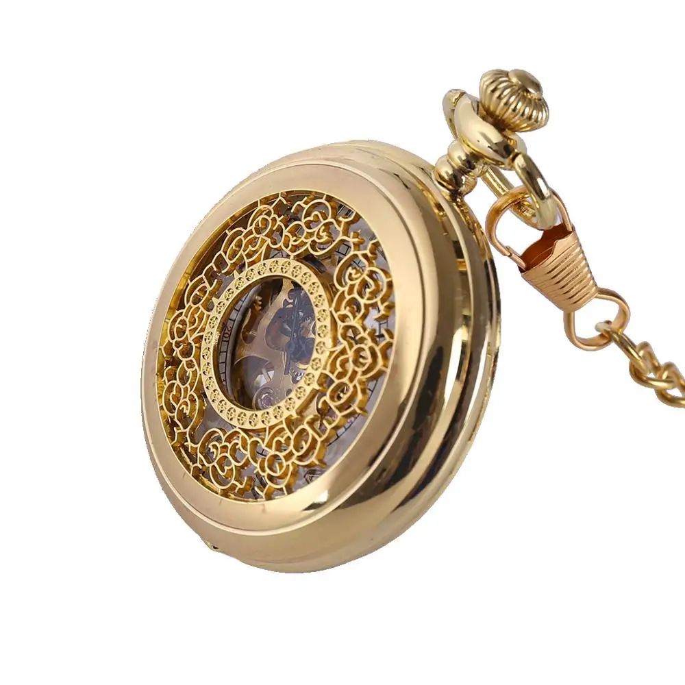 8929Vintage Luxe Gold Dichte Witte Digitale Gezicht Open Zakhorloge Mannen En Vrouwen Accessoires Met Ketting