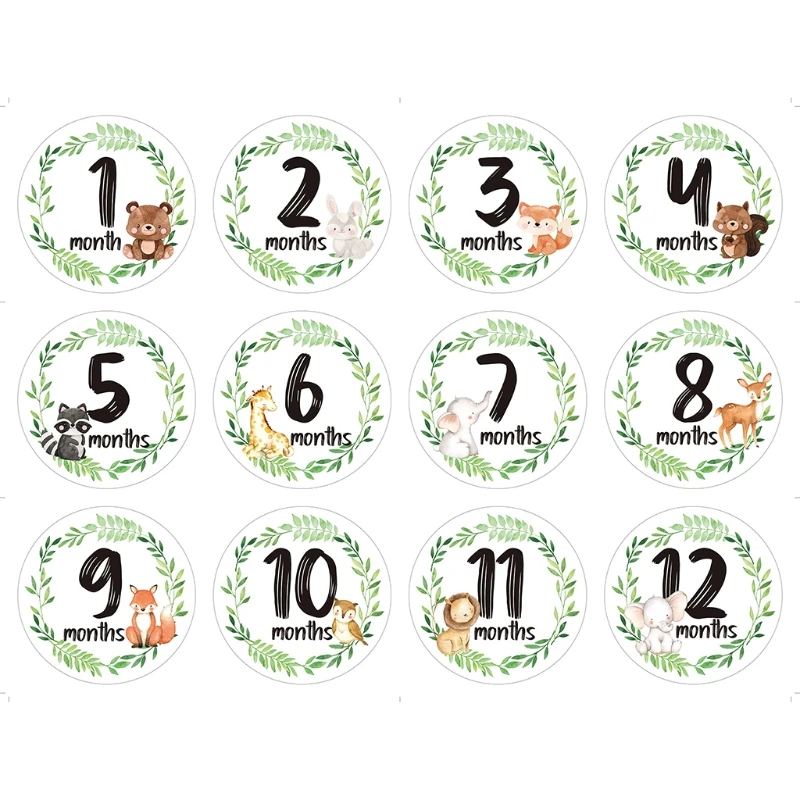 

12 Pcs/Set Newborn Milestone Memorial Month Stickers Floral Baby Monthly Stickers Photography Commemorative Card Number