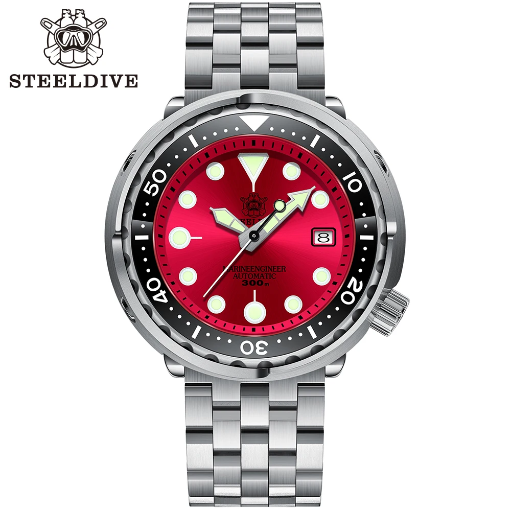 Steeldive Ceramic Bezel 300m Diving Stainless Steel NH35 Tuna Mens Watch Calendar Luminous Men Watch Automatic Mechanical Clock