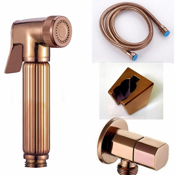 shiny Rose Gold brass Bidet Sprayer hand held toilet bidet spray shattaf set copper bathroom toilet shower head jet set BD040