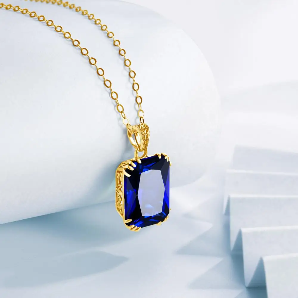 Female Blue Sapphire Necklace Pendant Pure 925 Sliver Trend Women's Jewelry Rectangular Colgante Bizuteria Pendants Pierscionki