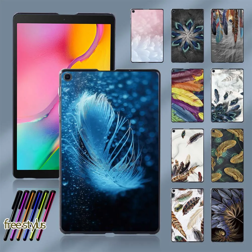 Feather Pattern New Hard Shell for Samsung Galaxy Tab A 8.0 (2019) T290 T295 Durable Plastic Tablet Cover Case + Free Stylus