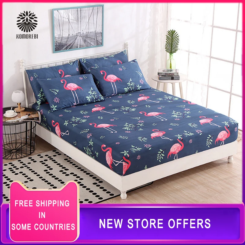 Fitted Sheet Mattress Cover Polyester Printing Bedding Linens Bed Sheets With Elastic Band Double Queen Size Bedsheet 180X200 CM