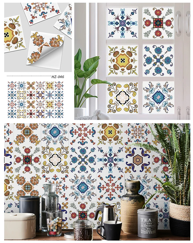 24PCS Fliesen Aufkleber Küche Wand Wasserdichte Und Öl-proof Selbst-adhesive Wallpaper 3d Retro Kunst Muster Abnehmbare bad Abziehbilder – Detail 23