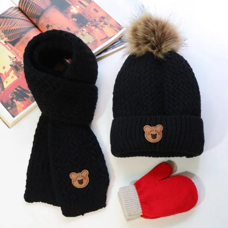 Baby with velvet hat scarf set autumn and winter children men and women lovely princess warm knit jumper knit cap cotton