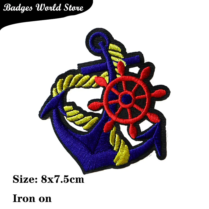 2 PCS Anchor icon Embroidered Iron on Patches for Clothing DIY Stripes Clothes Patchwork Stickers for Children Custom Badges