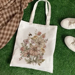 Kawaii Women Shopper Casual Animal Floral Female Cotton Bag Canvas Tote Bag Shopping Bags Girl Fabric Hand Bags