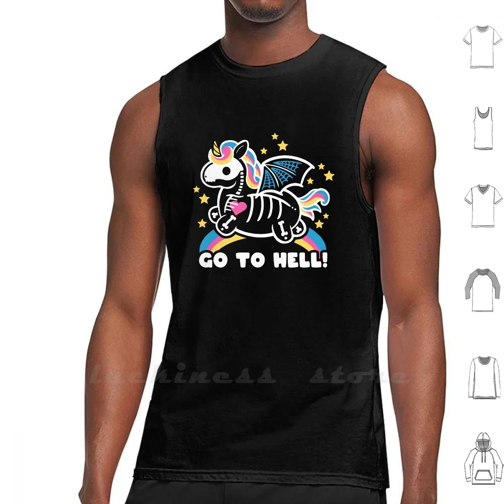 Skeleton Unicorn Sleeveless Tank Top Vest Cotton Unicorn Unicorns Dia De Los Muertos Kawaii Cute Funny Go To Hell Rainbow Skull