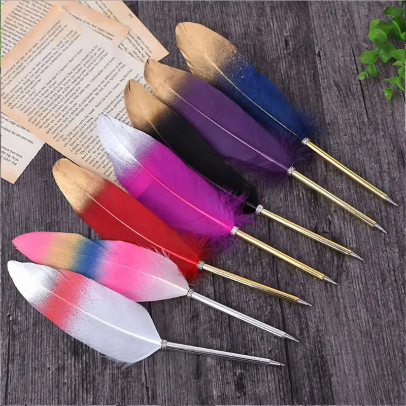 20 Pcs 0.7mm Feather Pen Wholesale Metal Writing Pen Ballpoint Pen Multicolor Student Stationery Gift