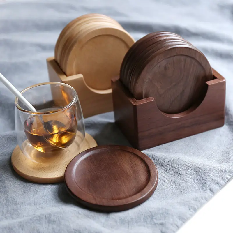 Beech Black Walnut Solid Wood Tea Coaster Set Cup Holder Coffee Cup Mats Chinese Retro Style Household Products Kitchenware