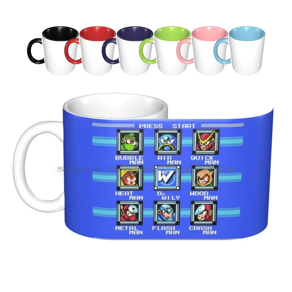 Mega Man 2-Stage Select Ceramic Mugs Coffee Cups Milk Tea Mug Nes Link Legend Of Sword Start 8 Bit Retro Pixel Nerd Geek