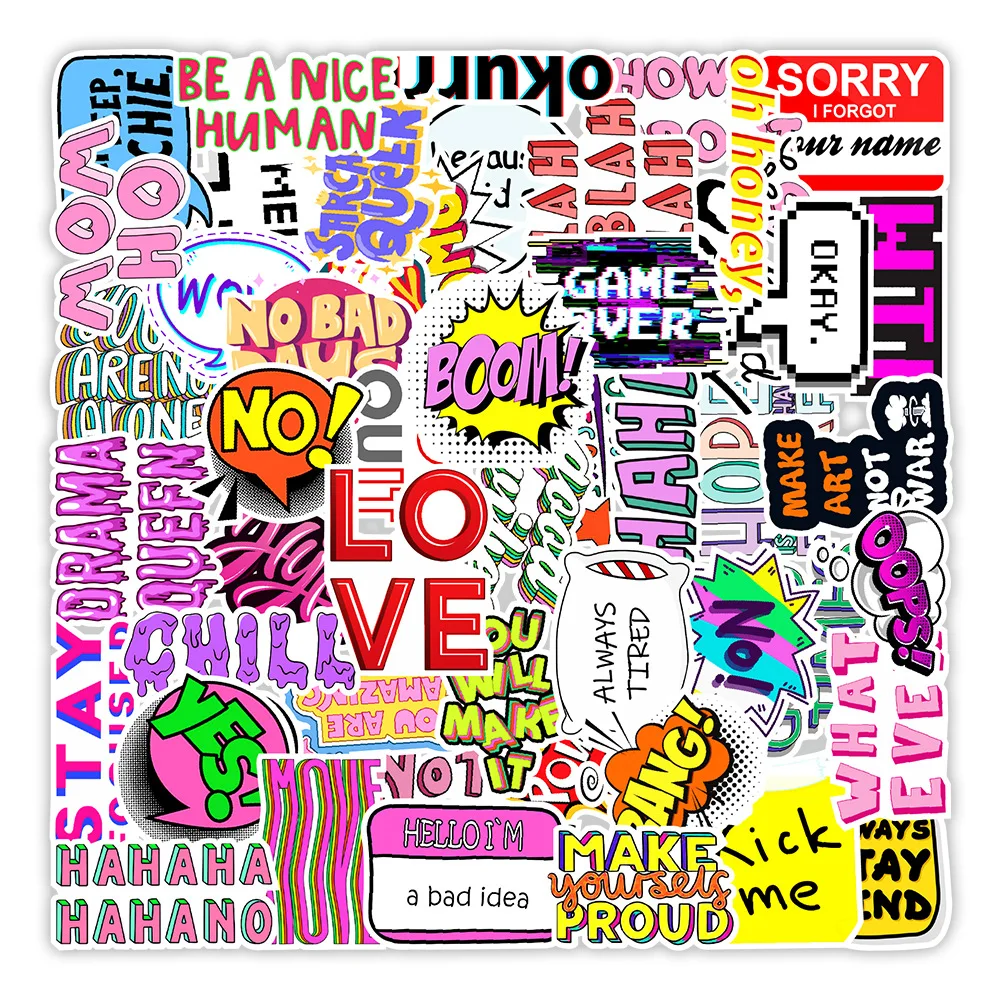 

10/30/50PCS Funny Phrase Graffiti Stickers Aesthetic Laptop Phone Guitar Scrapbooking Waterproof Decal DIY Sticker Packs Kid Toy