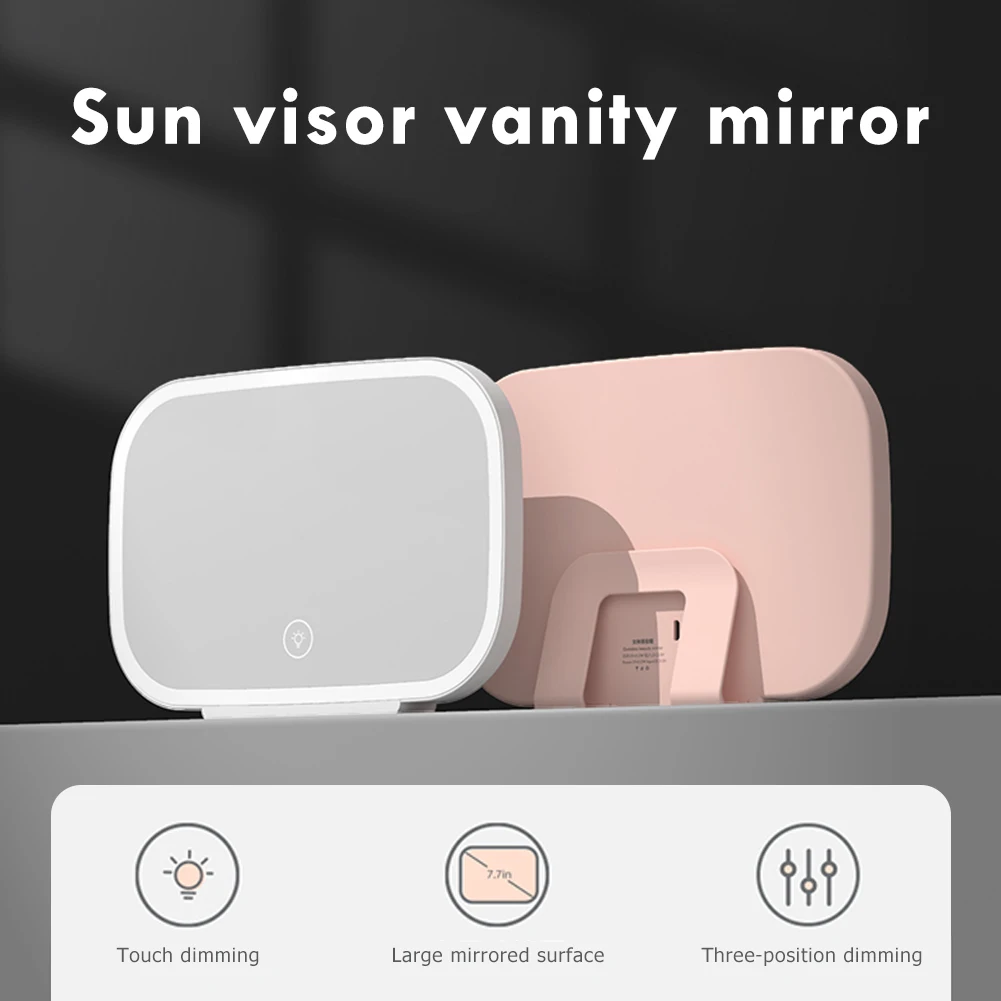 Universal Car Sun Visor Mirror Makeup Baby Car Mirror Silver-plated Glass Rear View Mirror with LED Light Car Interior Accessory