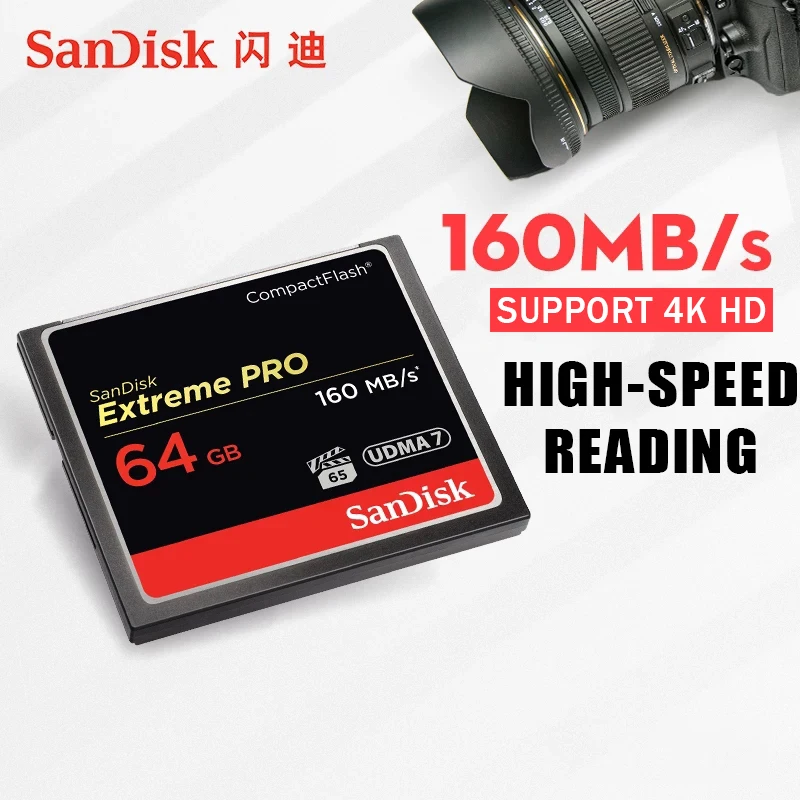 SanDisk Extreme Pro CF Card 32GB 64GB 128GB Memory Card 160MB/s Compact Flash Card 1067X 4K Compactflash For HD Camera SDCFXPS