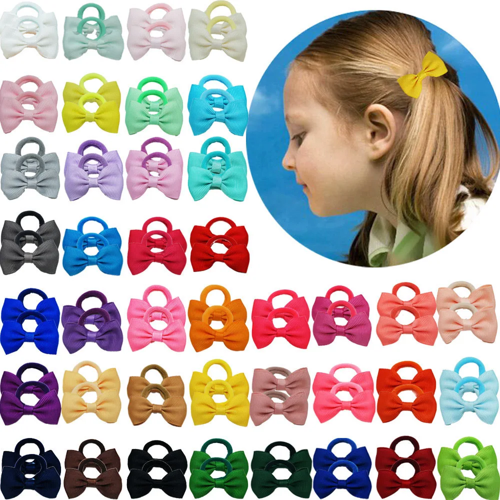 40/80pcs Baby Girls Hair Ties 2inches Hair Bows Rubber Band Ribbon Hair Bands Ropes for Infant Children Gift 40 Colors