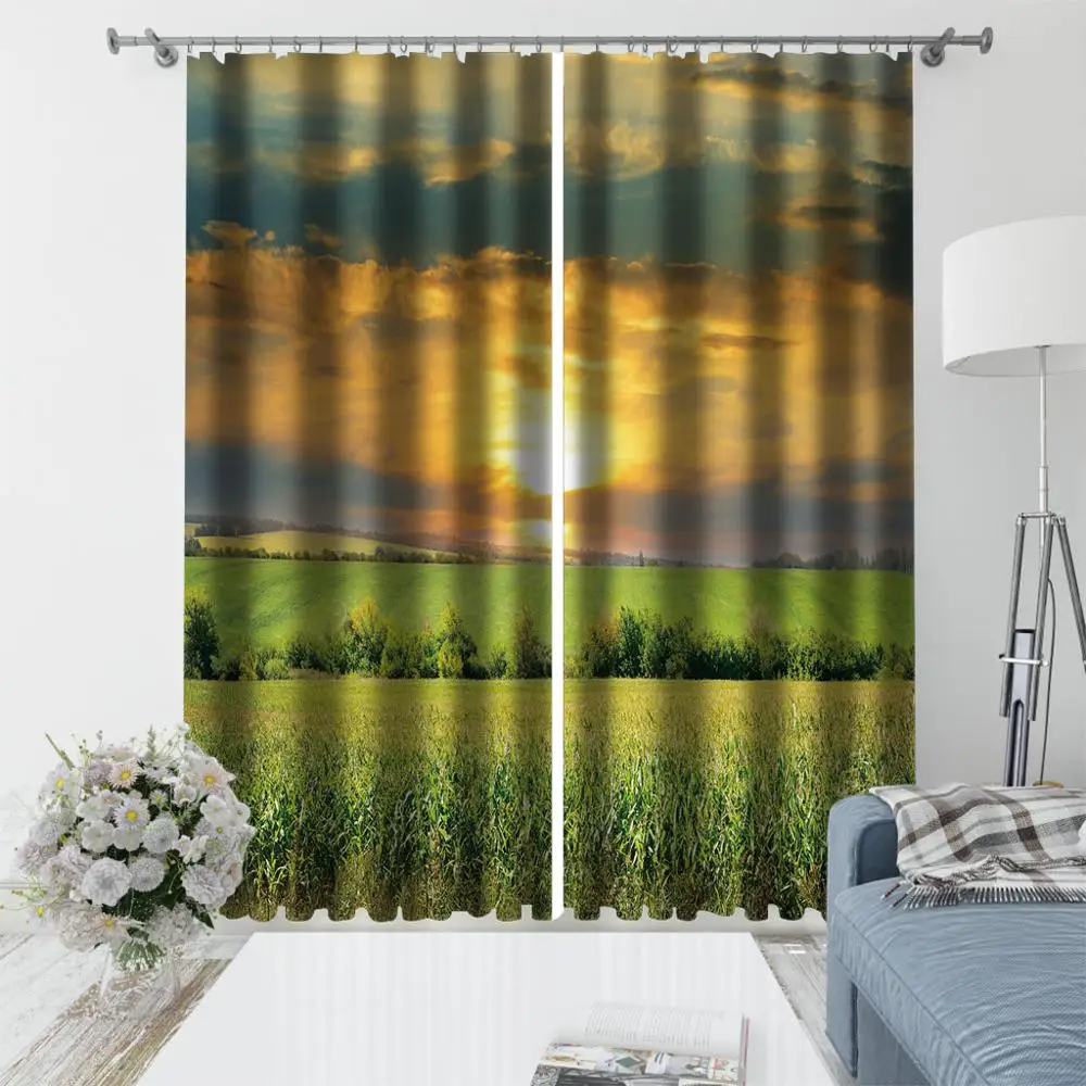 green landscape curtains sunshine 3D Blackout Curtains For Living room Bedding room Drapes Cotinas