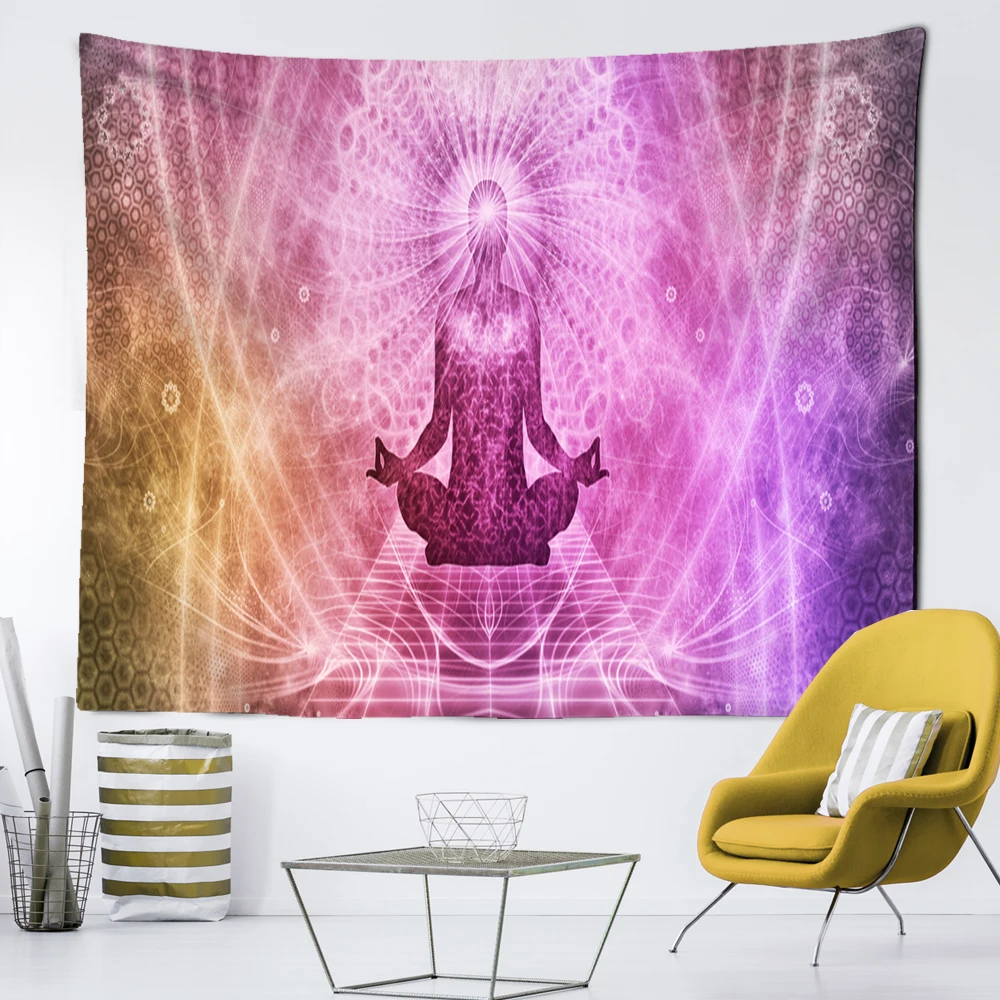 Tapiz de meditación de estatua de Buda indio, colgante de pared de 7 Chakras, tapices de Mandala, tela de pared, Yoga psicodélico