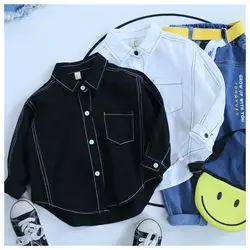 Boys' Shirt Children's Wear New Coat In Autumn 2021 Solid Cotton Loose Foreign Style All-match Korean Turn-down Collar Shirt