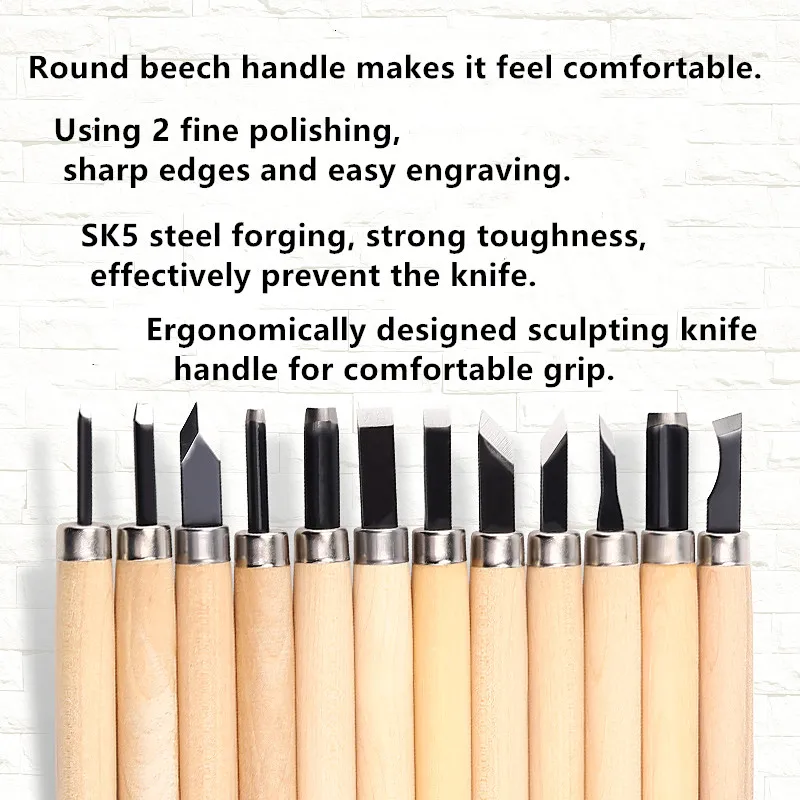 Citop 12pcs/set Professional Wood Carving DIY Pen Woodcut Knife Arts Crafts Chisel Knife Hand Tool Set For Carving Woodworkers