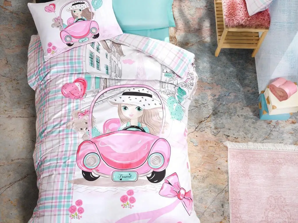 Cottonbox Junior Paris Love Single Double Quilt Cover Set Pink