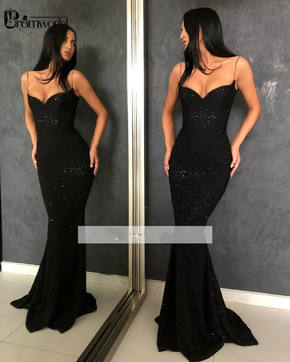 

Abendkleider Burgundy Mermaid Evening Dresses 2021 Long Sweetheart Spaghetti Straps Sequins Black Long Prom Dress Evening Gown