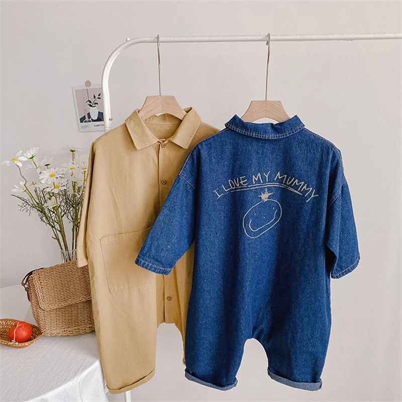 Korean style boys girls loose casual bodysuits spring autumn unisex kids cartoon long sleeve one-piece clothes