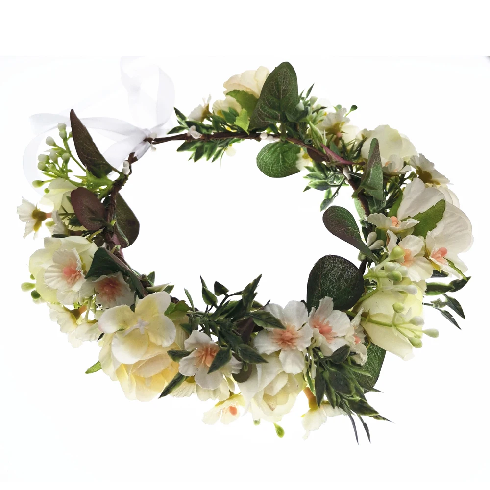 6pcs Rose Flowers Crown Festival Headband Women Hair Accessories Headdress Bridesmaid Girl Floral Garland Wedding Headwear