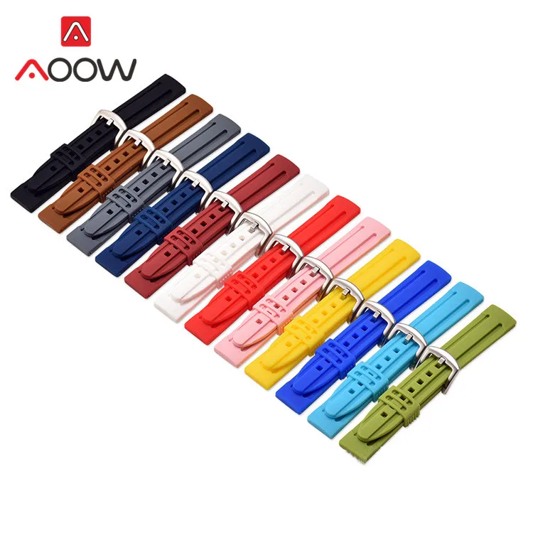 18mm 20mm 22mm 24mm Silicone Sport Strap Watchband Candy Color Waterproof Soft Rubber Replacement Bracelet Band for Smart Watch