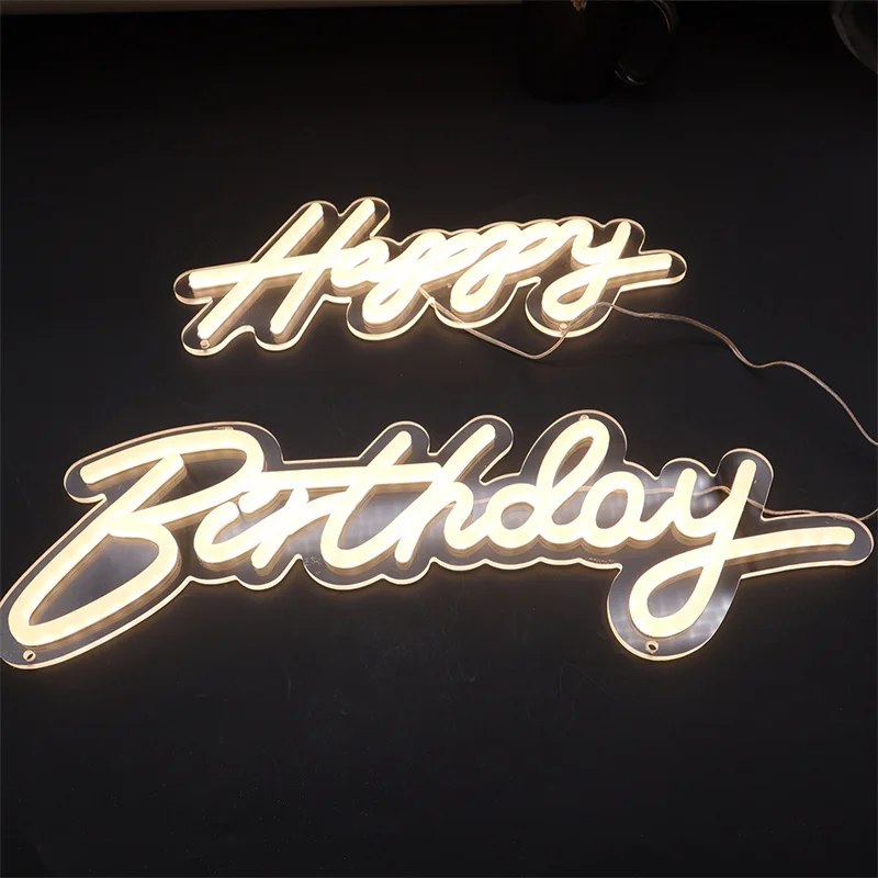 Happy Birthday Led Neon Light Sign Decoration Warm White Cold White Pink Smaller Size