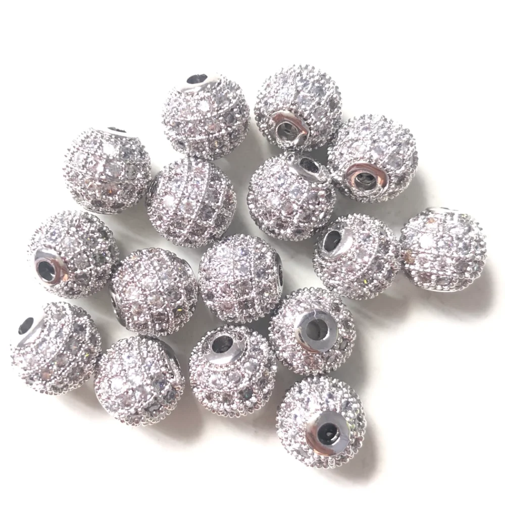 20pcs/Lot 8mm Clear Disco Ball Spacer Beads for Girl Bracelet Making Cubic Zirconia Micro Pave Waist Accessory Jewelry Wholesale