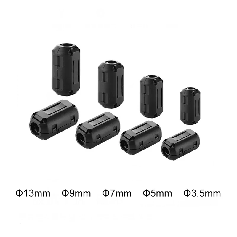 Ring Core Ferrite Bead Clamp Choke Coil EMI RFI Noise Filter Clip Snap for 3.5/5/7/9/13mm Black Cable Connector Filters Holder