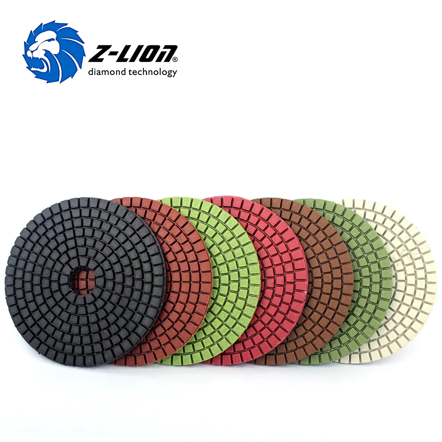 Z-LION 4 Inch Polishing Pad Kit 7 Pcs/Set High Quality Diamond Tools For Concrete Stone Grinding Wet Polish Diamond Pad