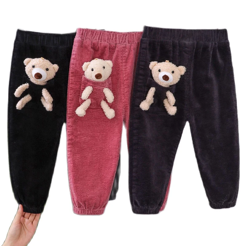 

Autumn Winter Boys Girls Pants Kids Trousers 0-3Y 2021 New Fashion Little bear Corduroy Warm Children Clothing Toddler Pants