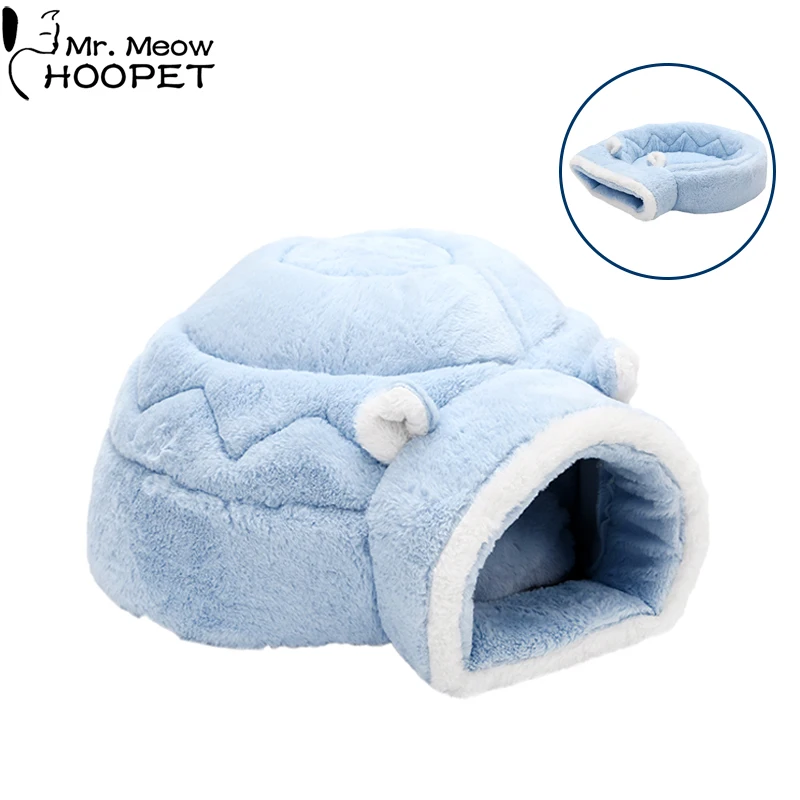 Hoopet 2-In-1 Pet Cat Igloo House Cat Puppy Blanket Bed Warm Cave Removable Washable Mat Winter Fully Surrounded Thick Pet House