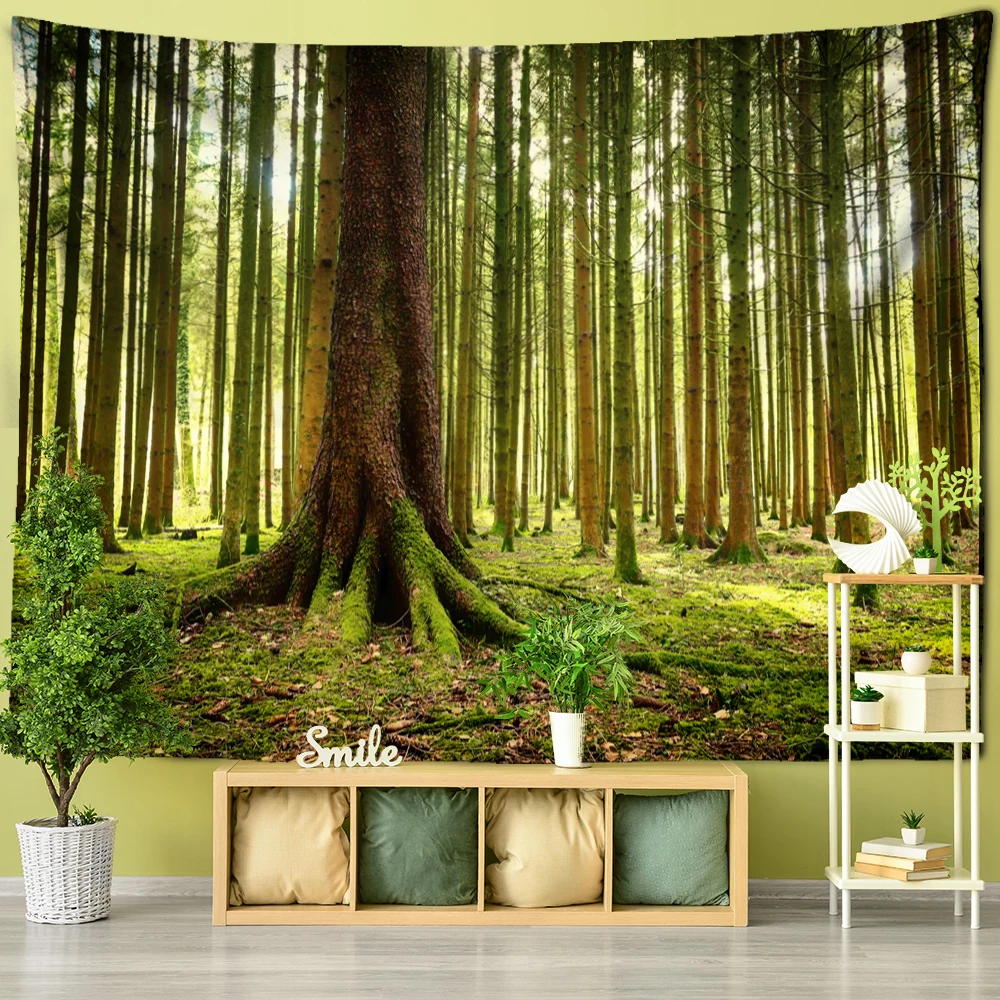 Towering Tree Forest Tapestry Wall Hanging Natural Scenery Psychedelic Witchcraft Bohemian Style Background Cloth Home Decor