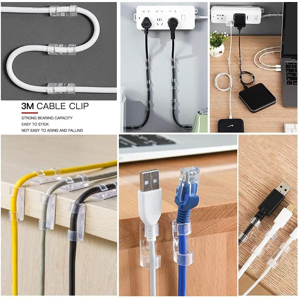 20PCS Cable Clips Organizer Drop Wire Holder Cord Management Self-Adhesive Cable Manager Fixed Clamp USB Desktop Wire Winder