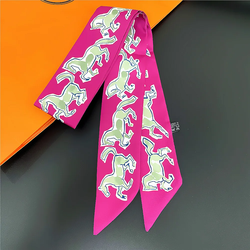 Fashion Women Scarf  Brand Design Luxury Silk Scarf Fashion Horse Print Hair Headband Skinny Bag Scarves Neckerchief