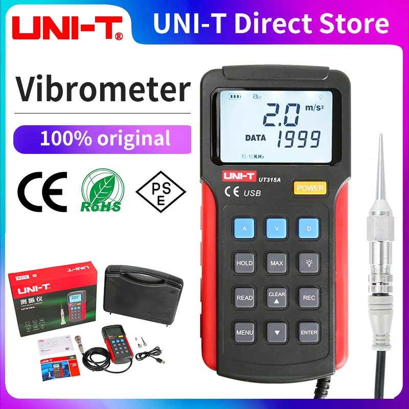 

UNI-T UT315A Digital Vibration Testers Vibration Acceleration Velocity Displacement Measurement USB Connect PC Soft