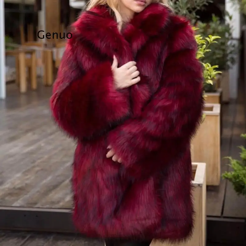 Women Winter Thick Fur Long Coat Jacket Loose Plush Soft Fluffy Outerwear Long Sleeve Faux Fur White Coat Overcoats