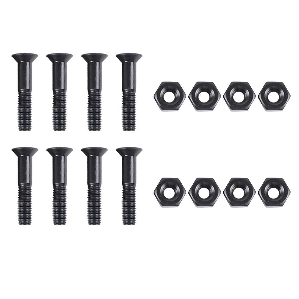 8 Pieces Skateboard 25mm Truck Bolts Screws with Nuts Set Hardware Truck Screws Skateboard Skate Board Accessories- Black