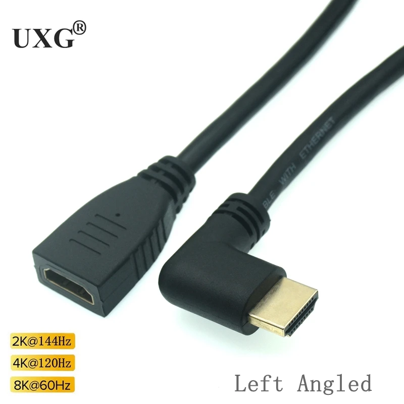 90 Degree Right Angled HD-2.1V Male To Female Cable 4K 120HZ 8K UHD HDR 48Gbps HDMI-compatible Cable For PS4 HDTV Projectors