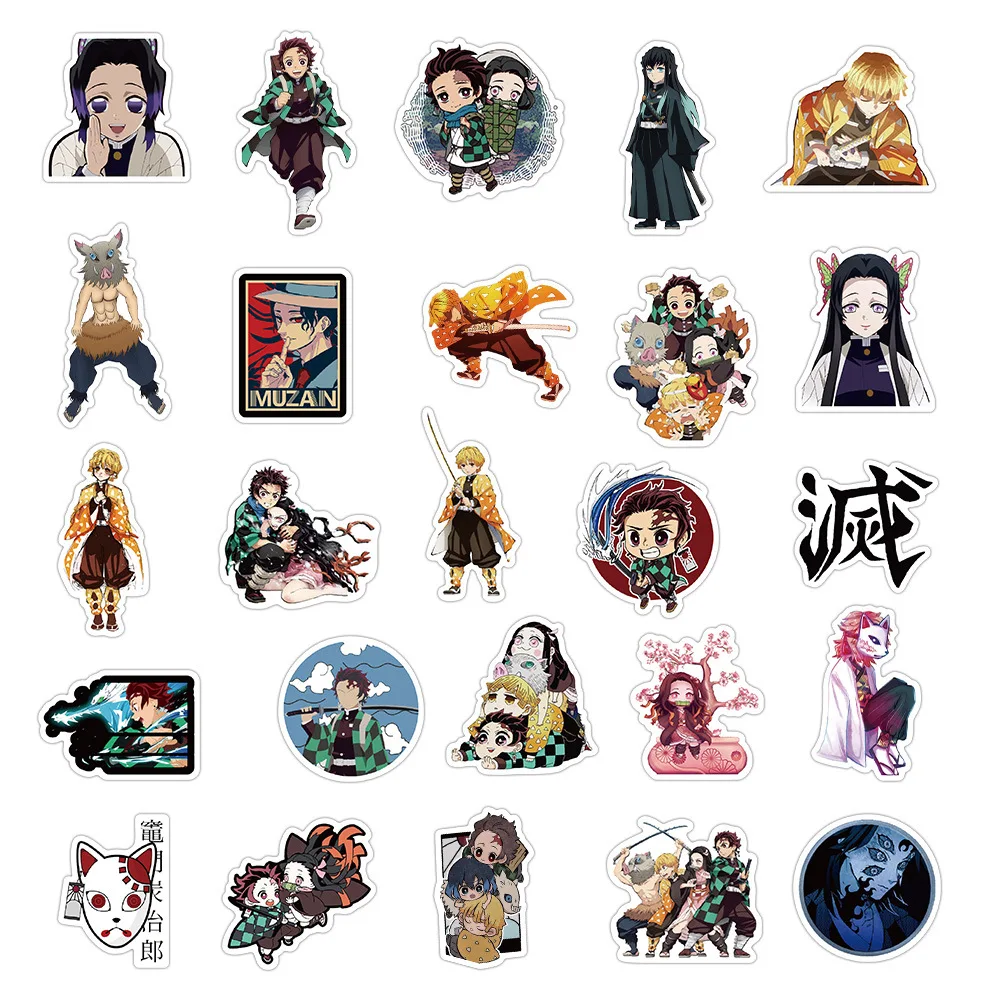 Pegatinas de Anime de Kimetsu no Yaiba Demon Slayer para niños, pegatinas impermeables de PVC para monopatín, equipaje, motocicleta, guitarra, DIY,