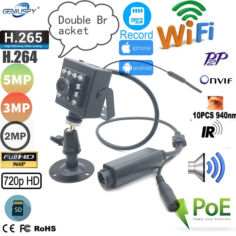 Minicámara IP inalámbrica de seguridad, cámara IP de 720P, 960P, 1080P, 3MP, 5MP, Audio, visión nocturna, Red HD, P2P, CCTV, POE, Wifi, ranura para tarjeta TF